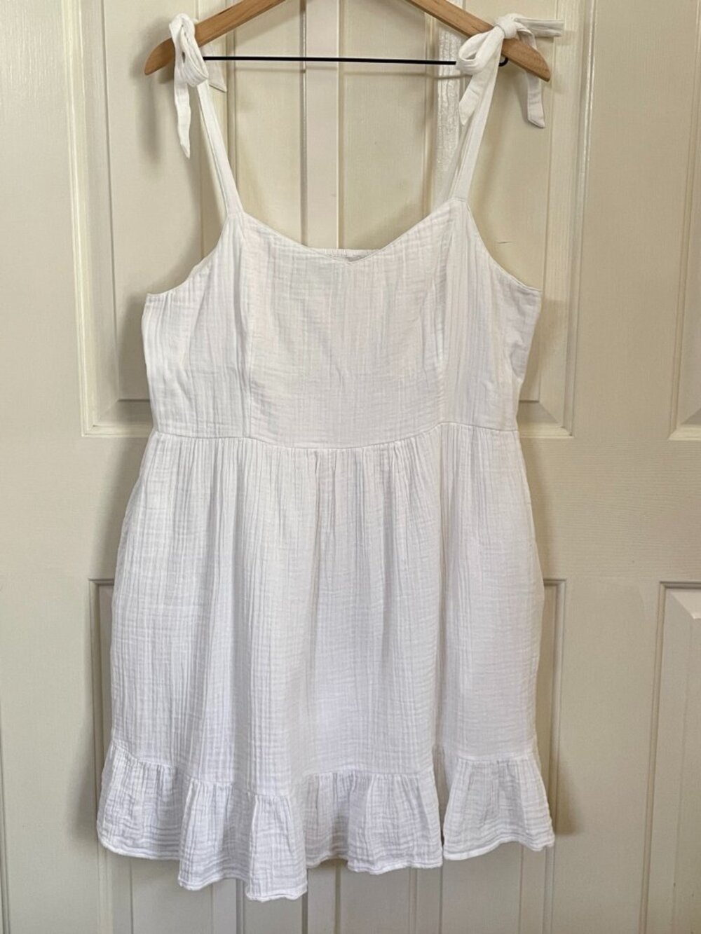 Old Navy White Cotton Gauze Tie Shoulder Mini Dress XL Cottagecore